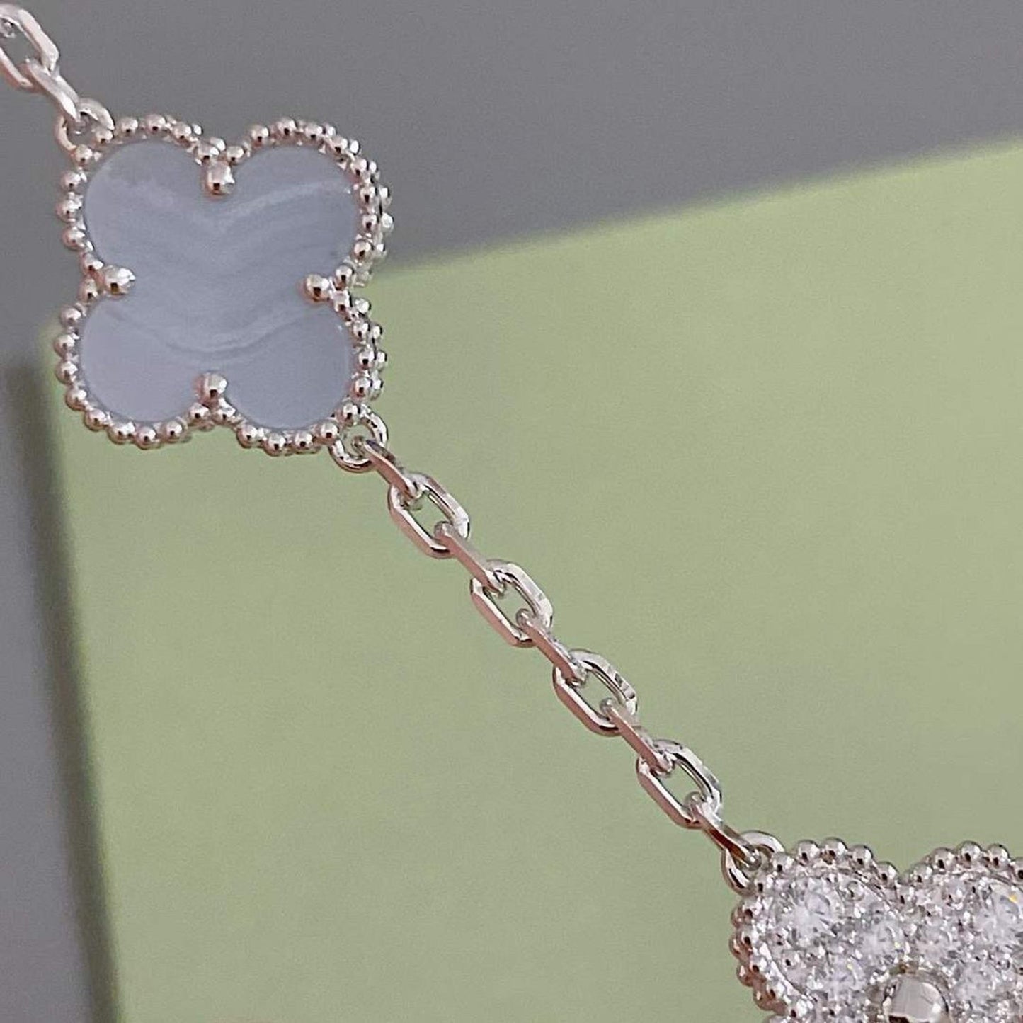 [AuraEcho Jewelry]CLOVER  5 MOTIF DIAMOND PURPLE CHALCEDONY BRACELET SILVER