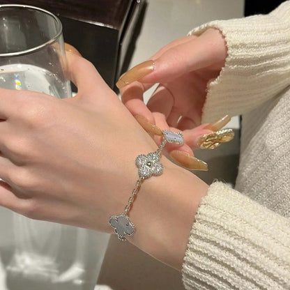 [AuraEcho Jewelry]CLOVER  5 MOTIF DIAMOND PURPLE CHALCEDONY BRACELET SILVER