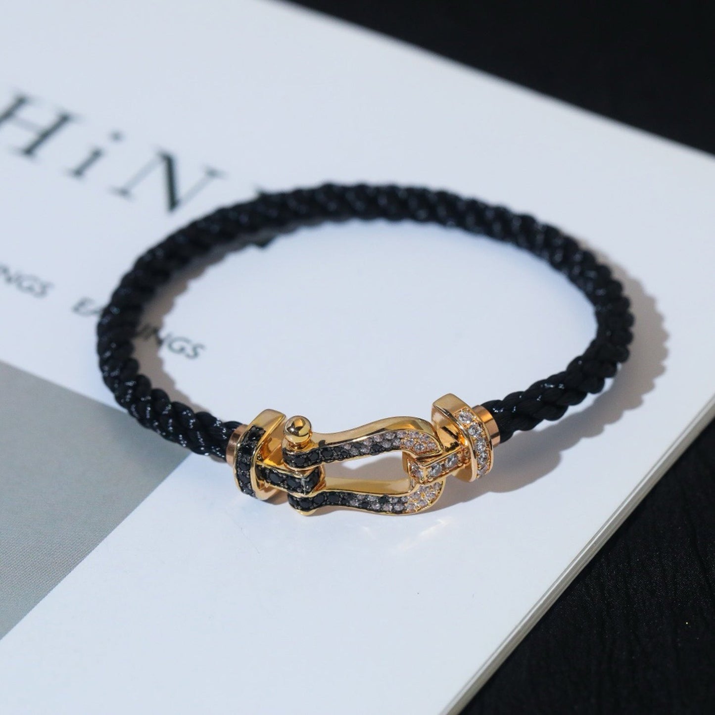 [AuraEcho Jewelry]FORCE LARGE HORSESHOE BLACK WHITE DIAMOND BRACELET ROSE GOLD