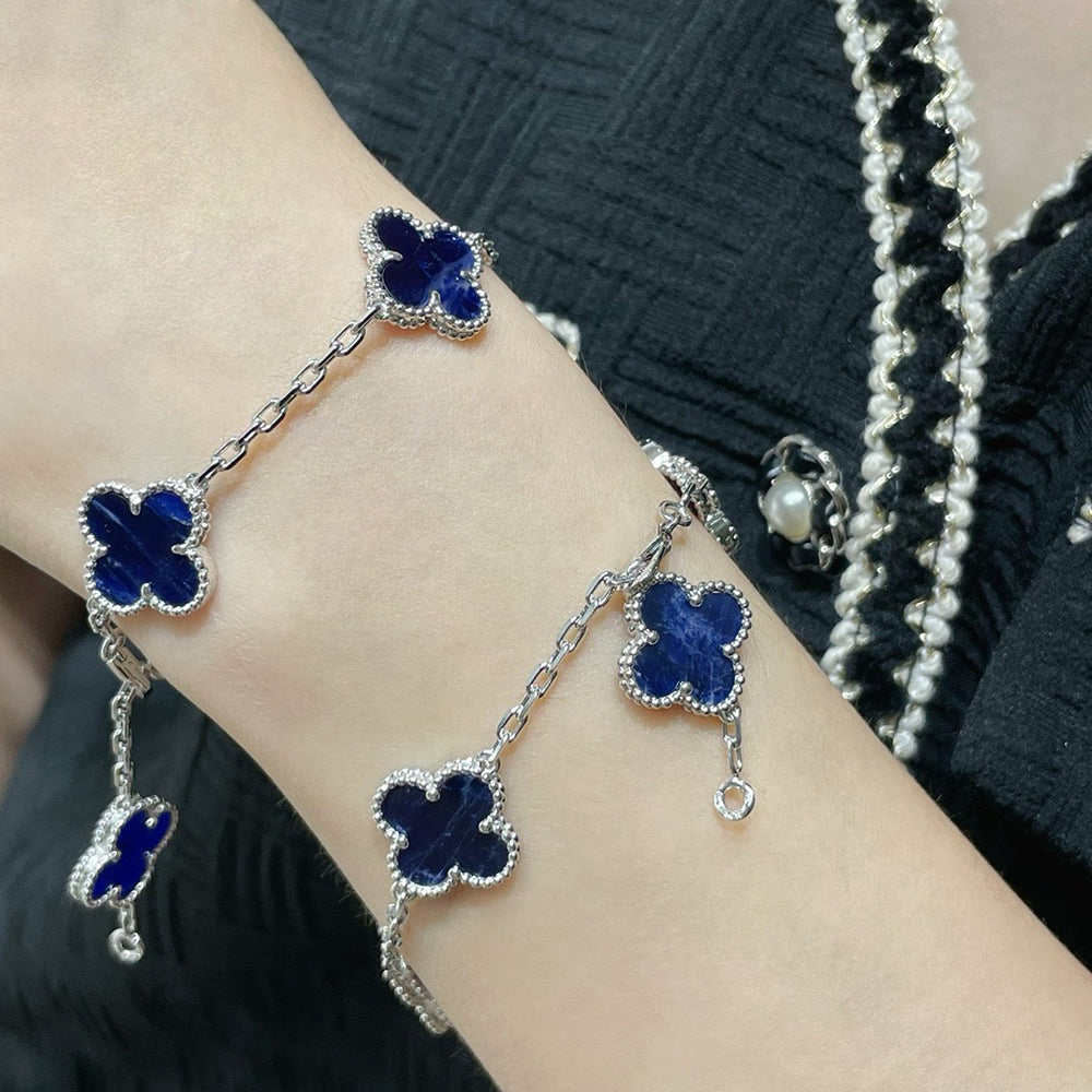 [AuraEcho Jewelry]CLOVER 5 MOTIF PIETERSITE SILVER BRACELET