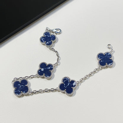[AuraEcho Jewelry]CLOVER 5 MOTIF PIETERSITE SILVER BRACELET