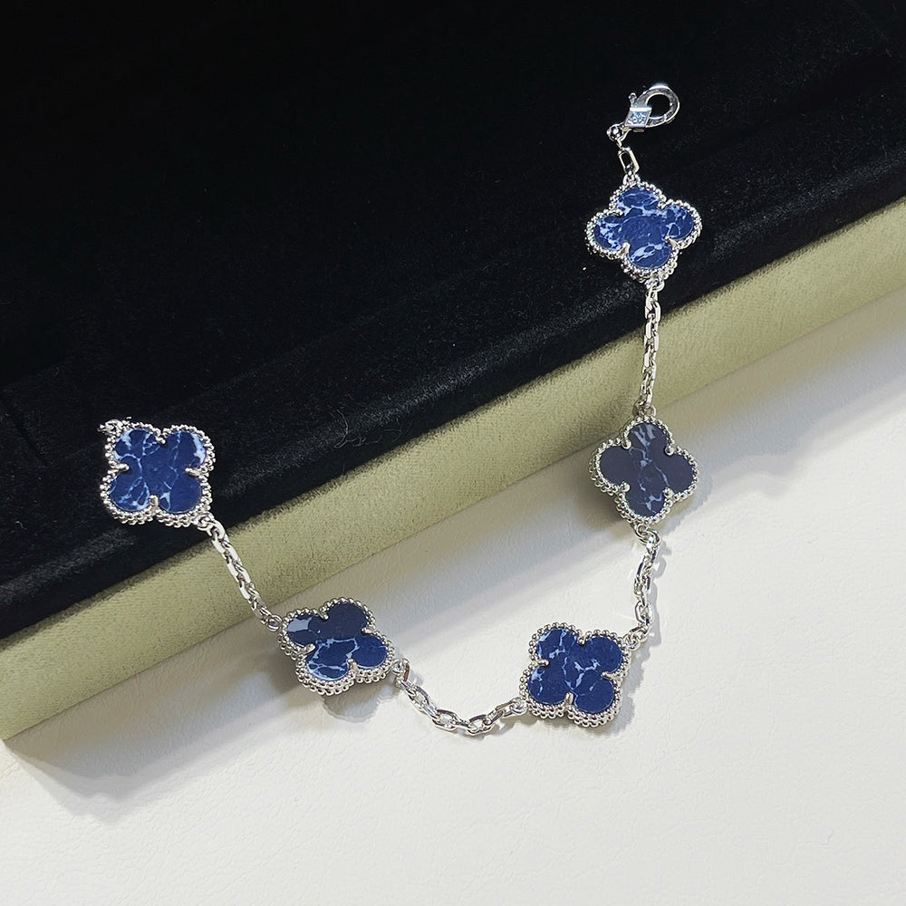 [AuraEcho Jewelry]CLOVER 5 MOTIF PIETERSITE SILVER BRACELET