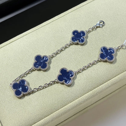 [AuraEcho Jewelry]CLOVER 5 MOTIF PIETERSITE SILVER BRACELET