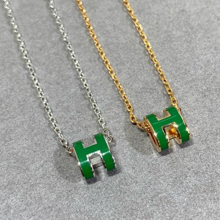 [WZQ]POP H GREEN NECKLACE SILVER AND GOLD
