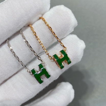 [WZQ]POP H GREEN NECKLACE SILVER AND GOLD