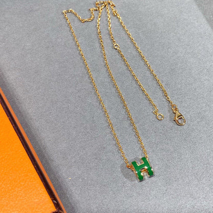 [WZQ]POP H GREEN NECKLACE SILVER AND GOLD