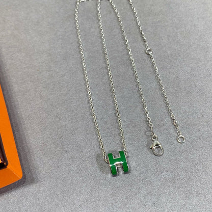 [WZQ]POP H GREEN NECKLACE SILVER AND GOLD
