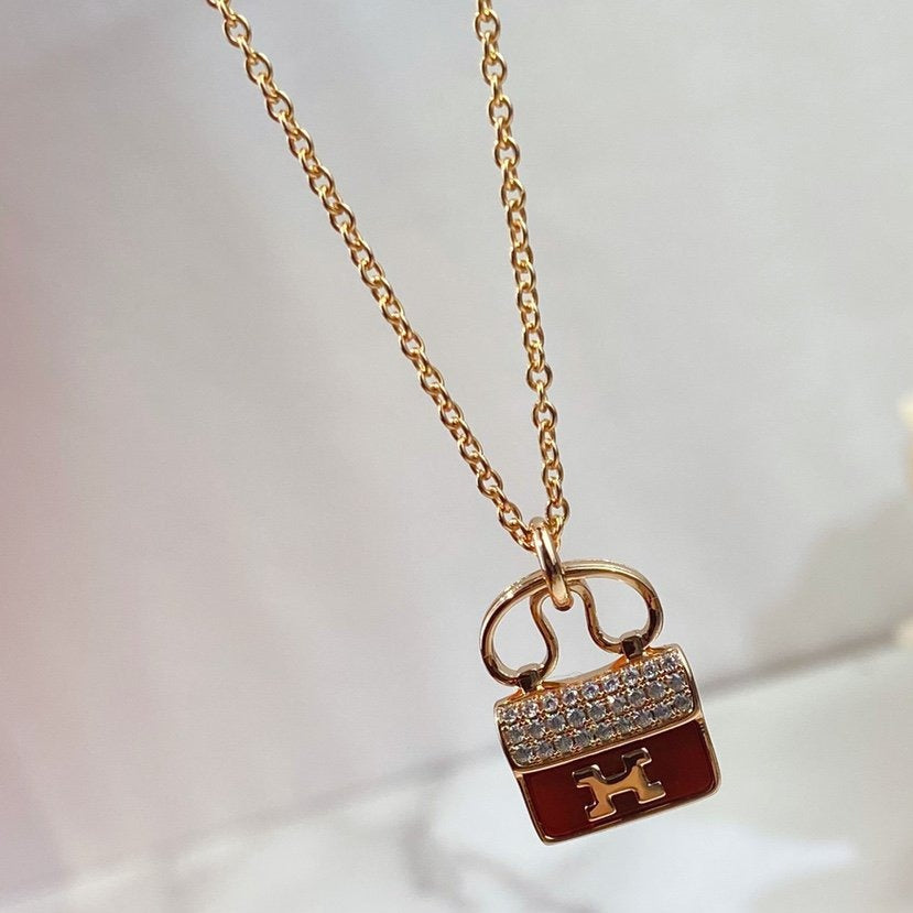 [AuraEcho Jewelry]CONSTANCE RED PEDANT PINK GOLD NECKLACE