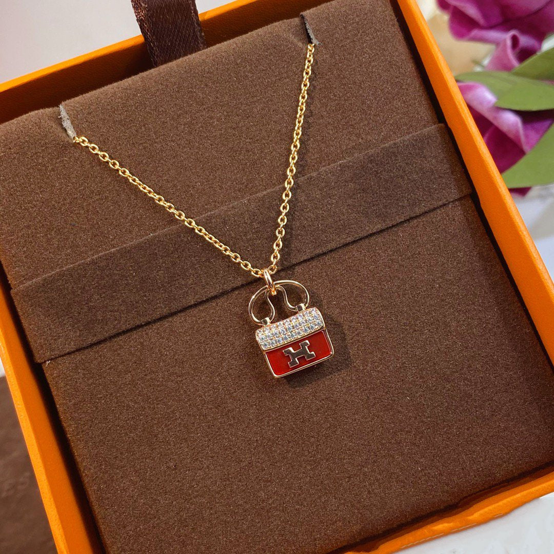 [AuraEcho Jewelry]CONSTANCE RED PEDANT PINK GOLD NECKLACE