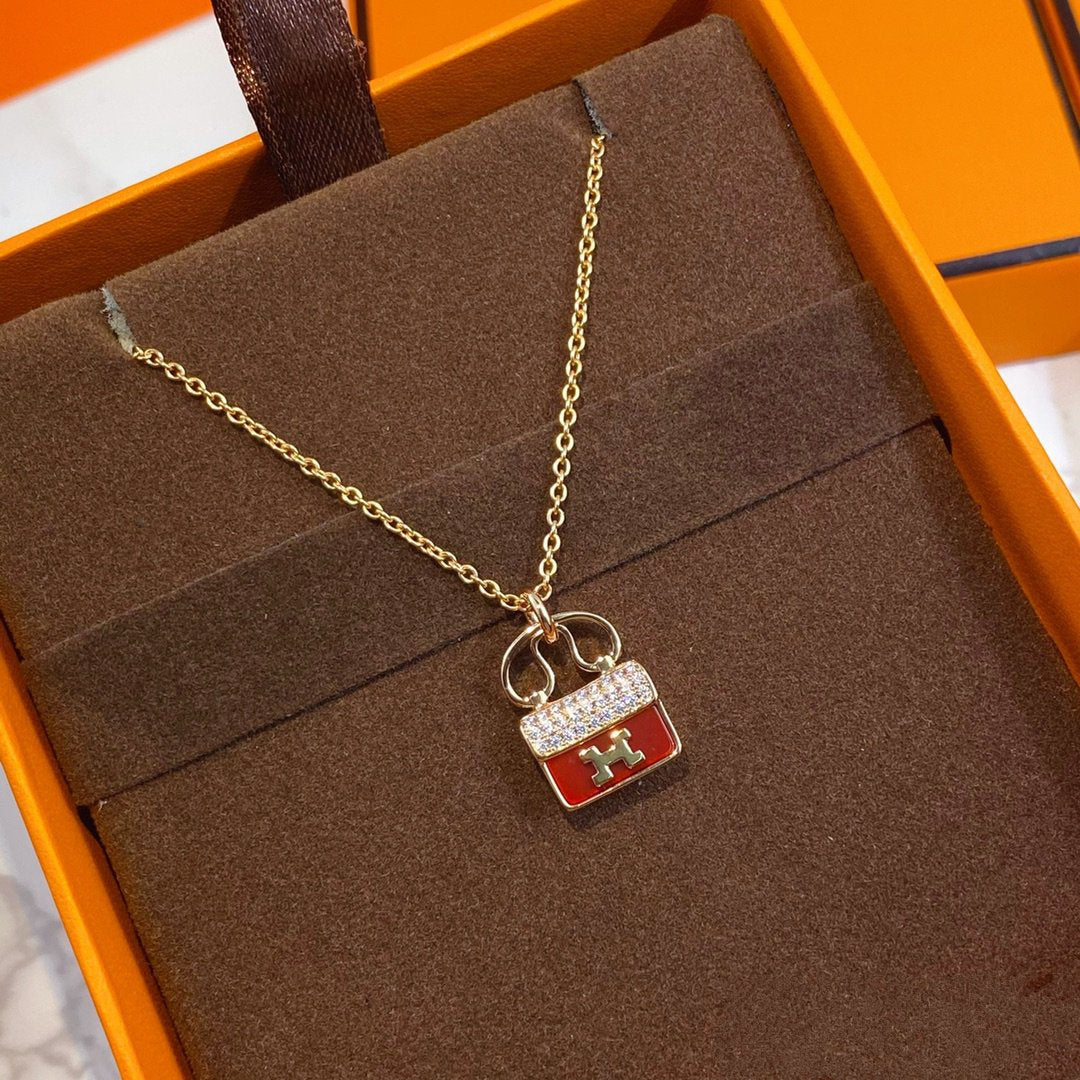 [AuraEcho Jewelry]CONSTANCE RED PEDANT PINK GOLD NECKLACE