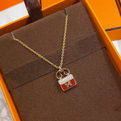 [AuraEcho Jewelry]CONSTANCE RED PEDANT PINK GOLD NECKLACE