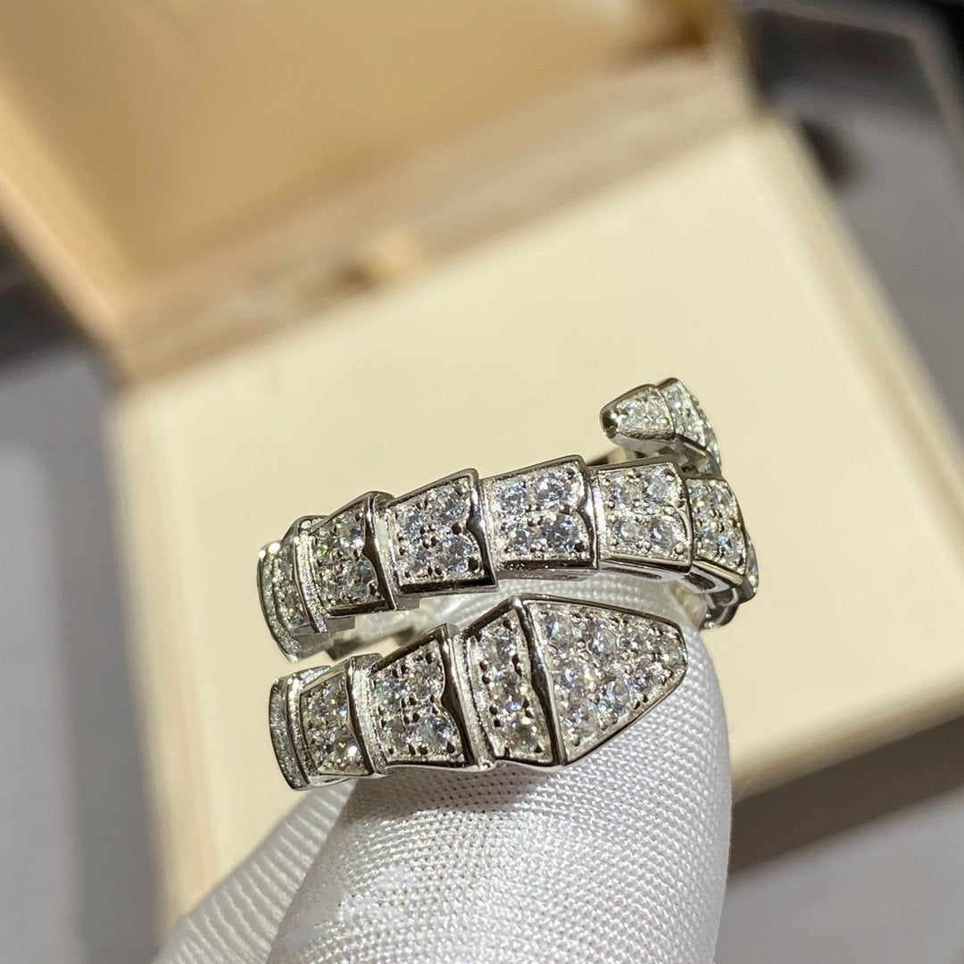 [AuraEcho Jewelry]SERPENTI DOUBLE RING SILVER DIAMOND PAVED