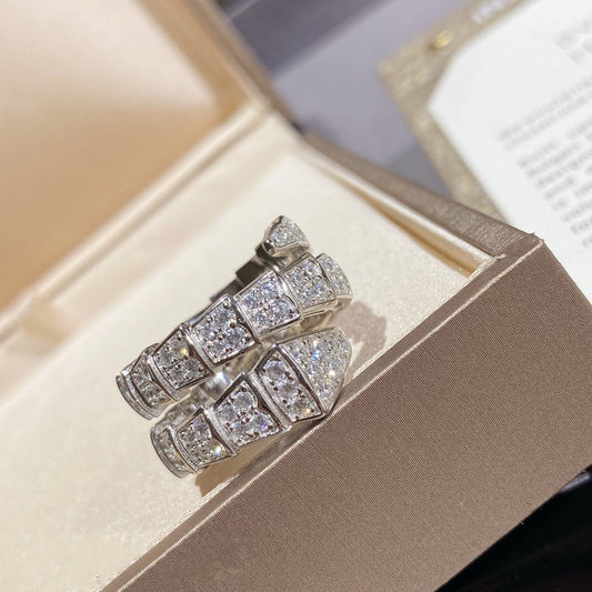 [AuraEcho Jewelry]SERPENTI DOUBLE RING SILVER DIAMOND PAVED
