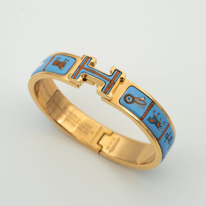 [AuraEcho Jewelry]H PINK GOLD BRACELET BLUE CERAMIC