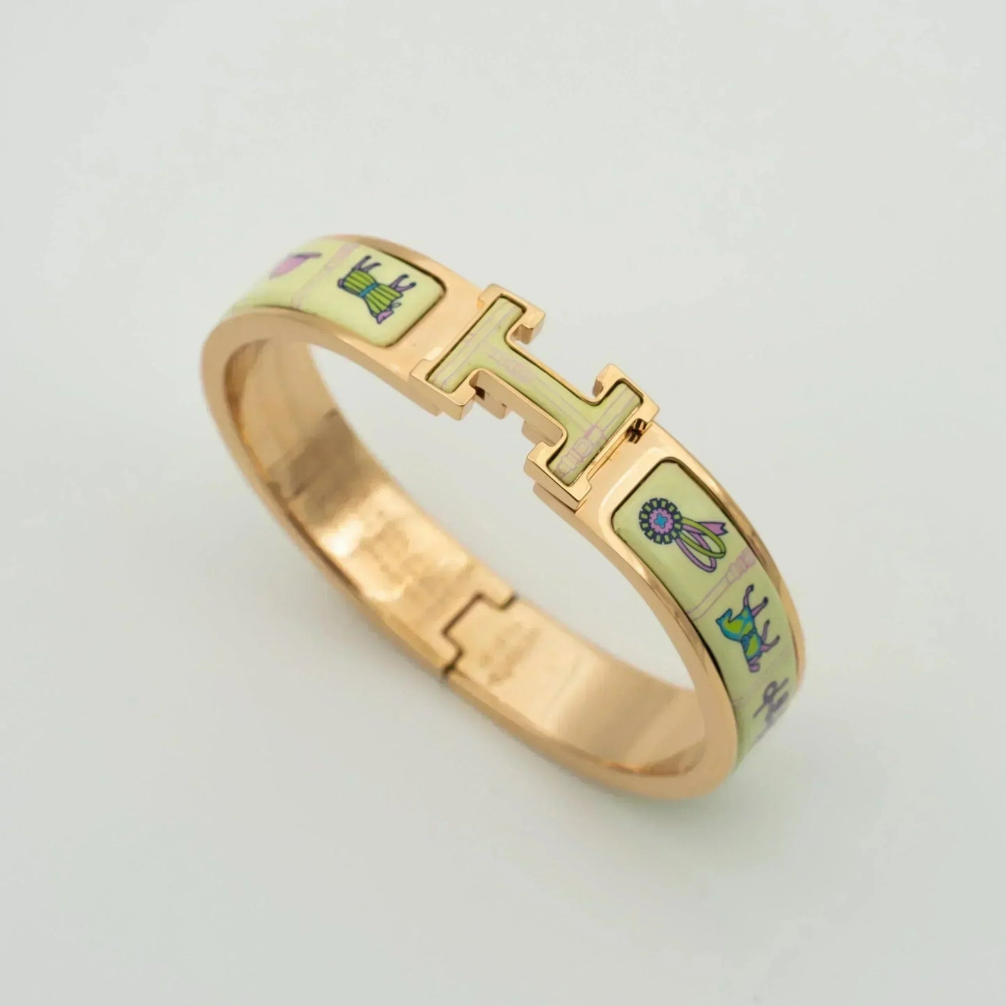 [AuraEcho Jewelry]H PINK GOLD BRACELET CREAM CERAMIC