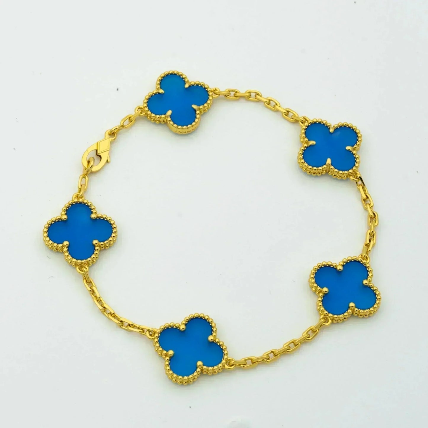 [AuraEcho Jewelry]CLOVER 5 MOTIFS BLUE AGATE BRACELET
