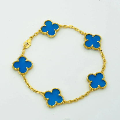 [AuraEcho Jewelry]CLOVER 5 MOTIFS BLUE AGATE BRACELET