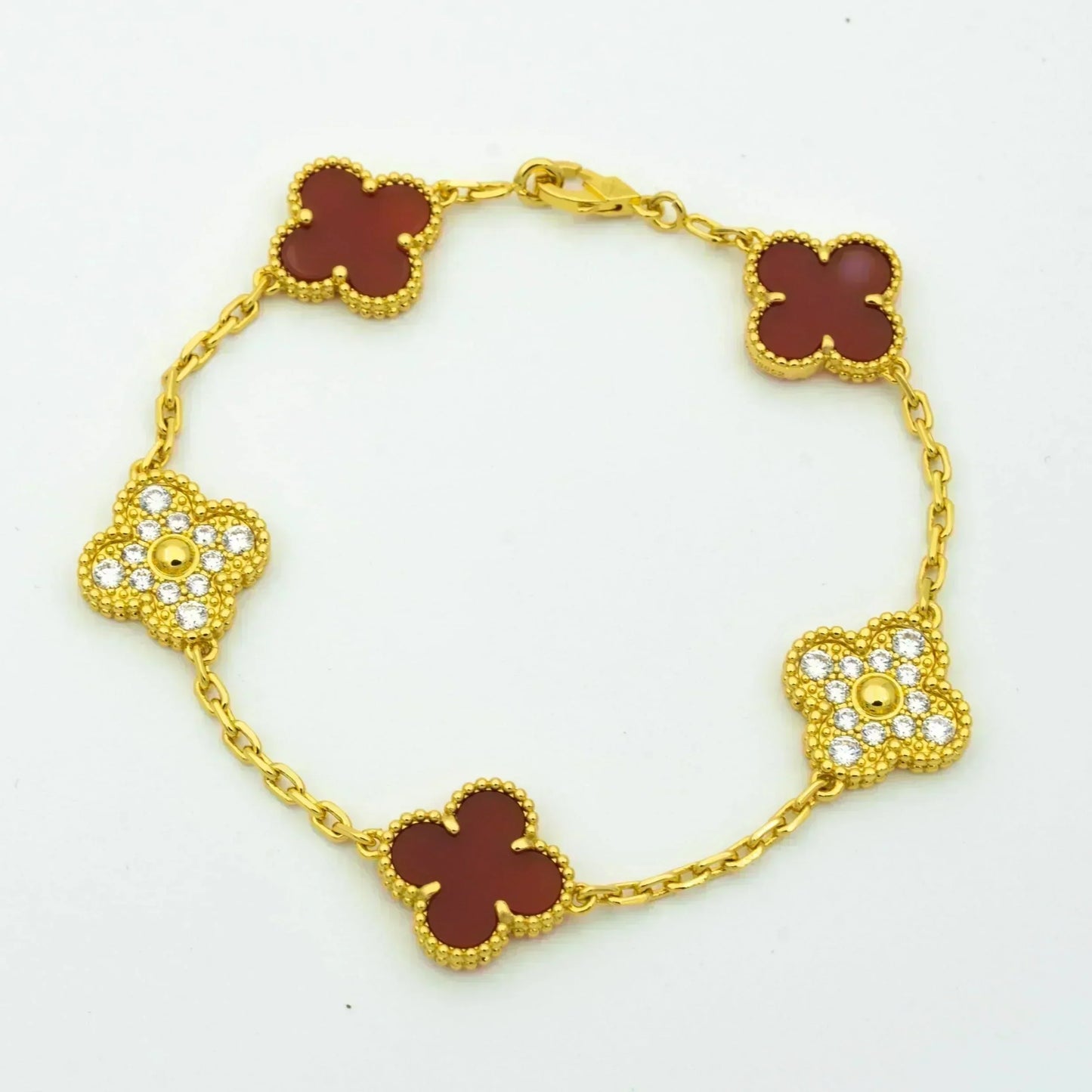 [AuraEcho Jewelry]CLOVER 5 MOTIFS CARNELIAN DIAMOND BRACELET