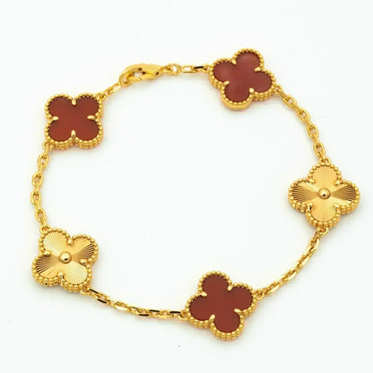 [AuraEcho Jewelry]CLOVER  5 MOTIFS CARNELIAN GOLD BRACELET
