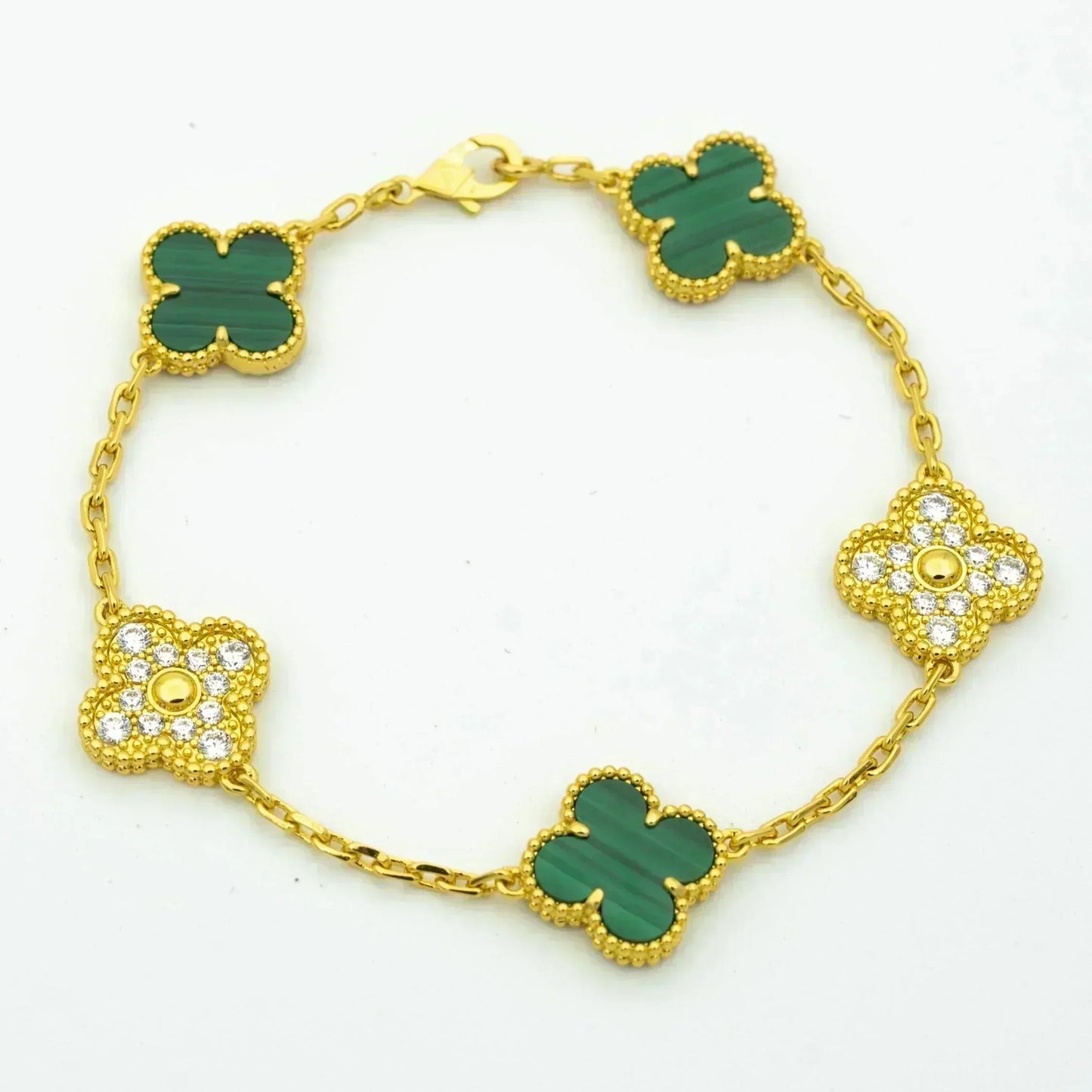 [AuraEcho Jewelry]CLOVER  5 MOTIF MALACHITE DIAMOND BRACELET