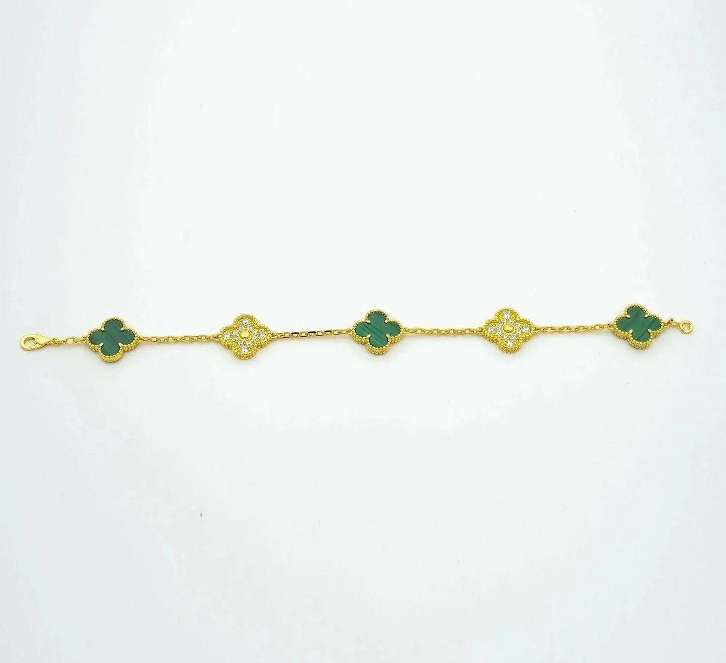 [AuraEcho Jewelry]CLOVER  5 MOTIF MALACHITE DIAMOND BRACELET