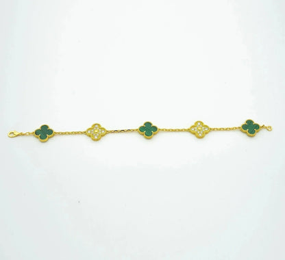 [AuraEcho Jewelry]CLOVER  5 MOTIF MALACHITE DIAMOND BRACELET