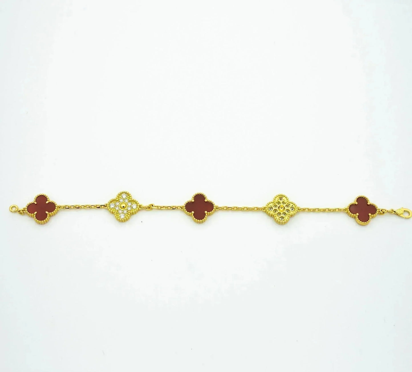 [AuraEcho Jewelry]CLOVER 5 MOTIFS CARNELIAN DIAMOND BRACELET