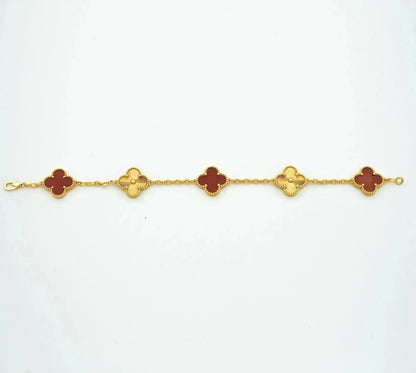[AuraEcho Jewelry]CLOVER  5 MOTIFS CARNELIAN GOLD BRACELET