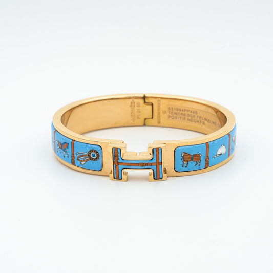 [AuraEcho Jewelry]H PINK GOLD BRACELET BLUE CERAMIC