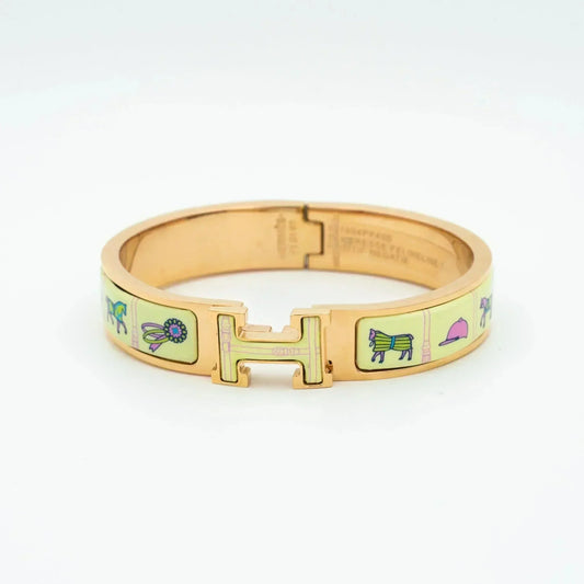 [AuraEcho Jewelry]H PINK GOLD BRACELET CREAM CERAMIC