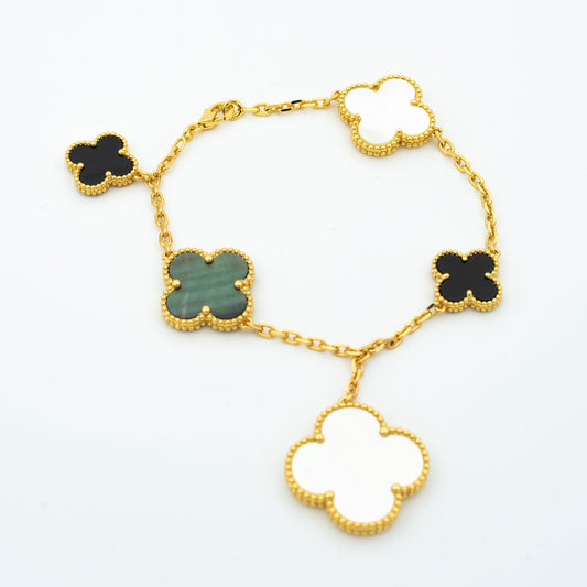 [AuraEcho Jewelry]CLOVER BRACELET 5 MOTIFS ONYX MOP