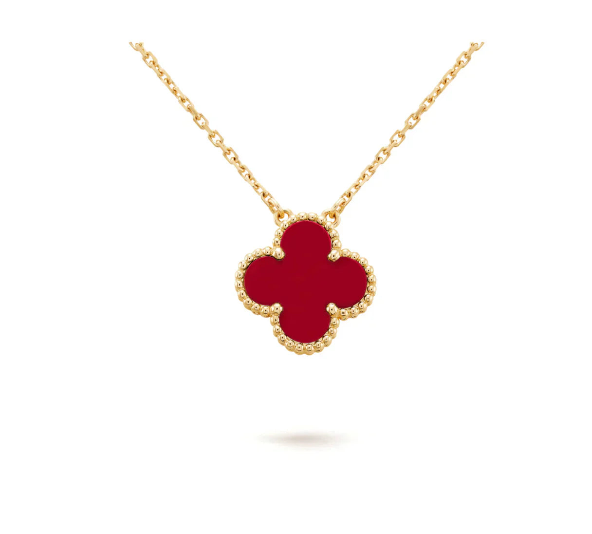 [WZQ]CLOVER 15MM CARNELIAN SINGLE FLOWER NECKLACE
