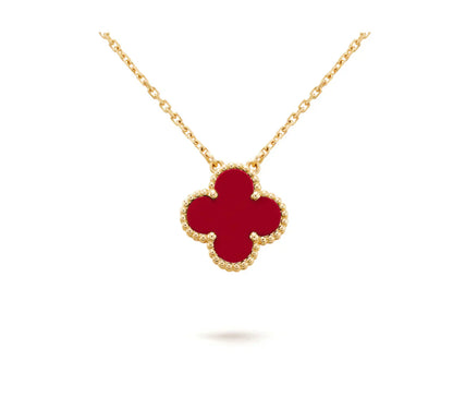 [WZQ]CLOVER 15MM CARNELIAN SINGLE FLOWER NECKLACE