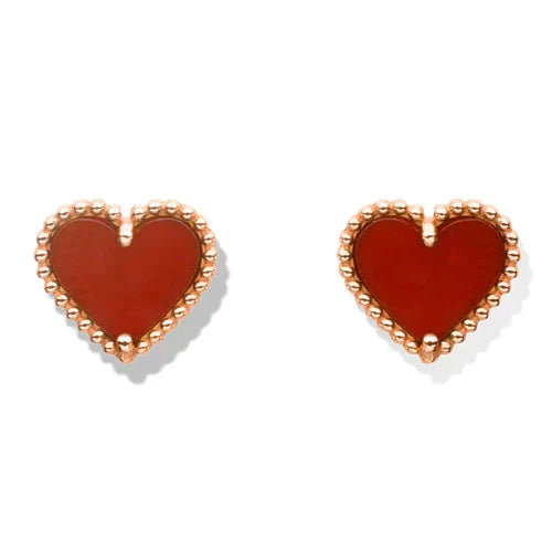 [AuraEcho Jewelry]HEART CARNELIAN STUD EARRINGS