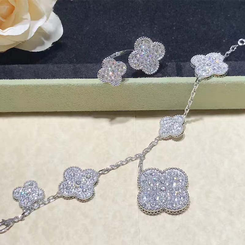 [AuraEcho Jewelry]CLOVER 6 MOTIFS SILVER DIAMOND BRACELET