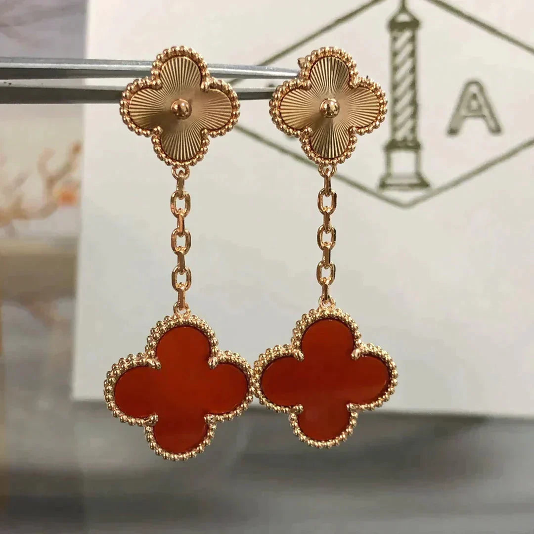 [AuraEcho Jewelry]CLOVER 2 MOTIF  LASER CARNELIAN EARRINGS