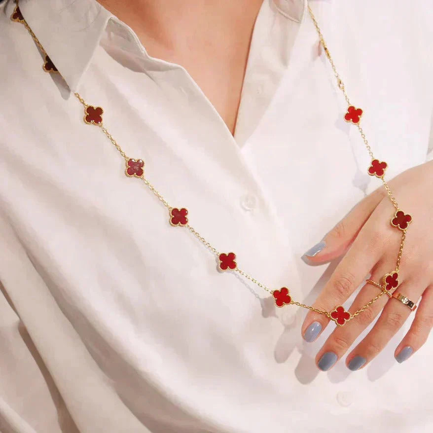 [AuraEcho Jewelry]CLOVER 20 MOTIFS CARNELIAN NECKLACE
