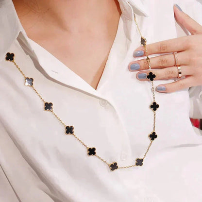 [AuraEcho Jewelry]CLOVER 20 MOTIFS ONYX NECKLACE