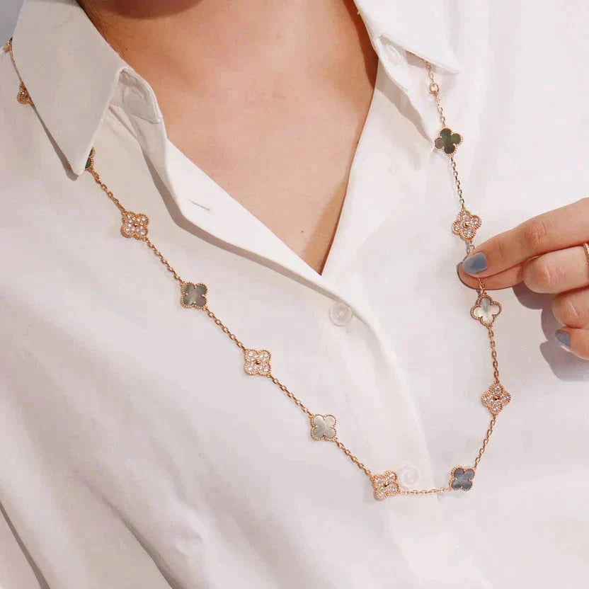 [AuraEcho Jewelry]CLOVER 20 MOTIFS DARK MOP DIAMOND  NECKLACE