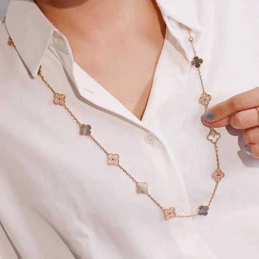 [AuraEcho Jewelry]CLOVER 20 MOTIFS DARK MOP DIAMOND  NECKLACE
