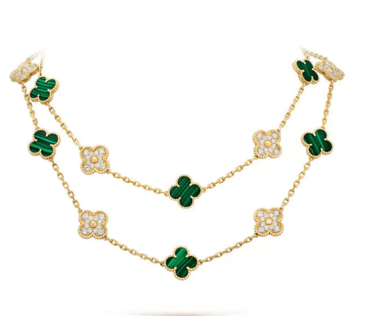 [AuraEcho Jewelry]CLOVER 20 MOTIFS MALACHITE DIAMOND NECKLACE