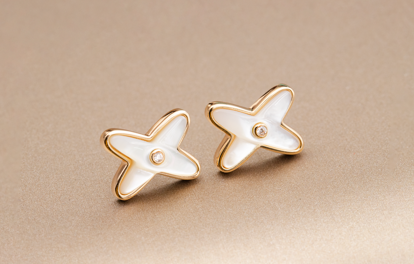 [AuraEcho Jewelry]JEUX DE WHITE MOP PINK GOLD DIAMOND EARRINGS