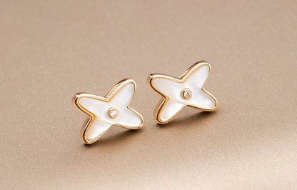 [AuraEcho Jewelry]JEUX DE WHITE MOP PINK GOLD DIAMOND EARRINGS