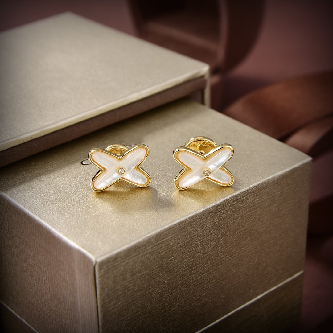 [AuraEcho Jewelry]JEUX DE WHITE MOP GOLD DIAMOND EARRINGS