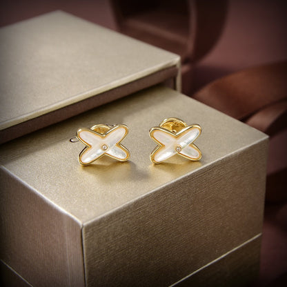 [AuraEcho Jewelry]JEUX DE WHITE MOP GOLD DIAMOND EARRINGS