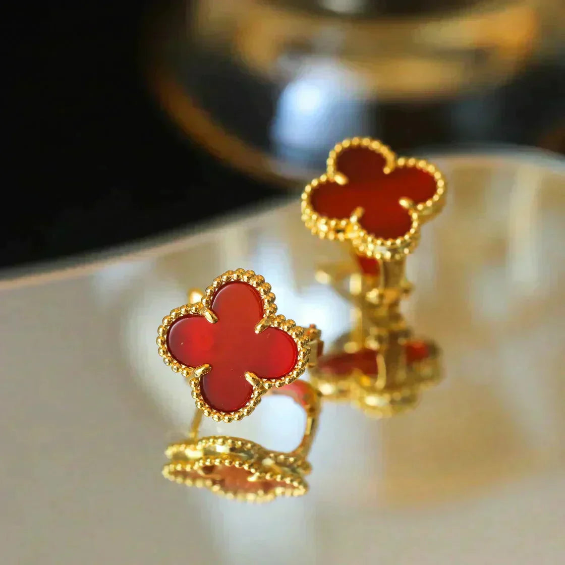 [AuraEcho Jewelry]CLOVER MEDIUM 1 MOTIFS CARNELIAN  EARRINGS