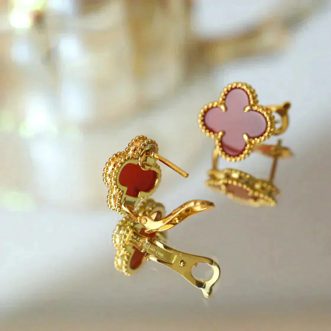 [AuraEcho Jewelry]CLOVER MEDIUM 1 MOTIFS CARNELIAN  EARRINGS