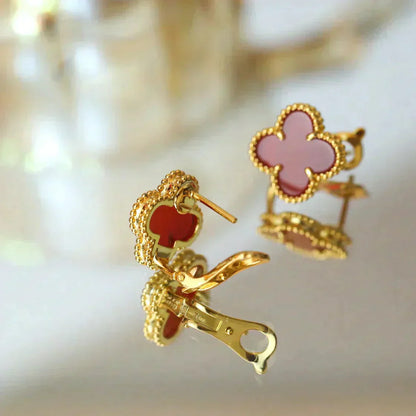 [AuraEcho Jewelry]CLOVER MEDIUM 1 MOTIFS CARNELIAN  EARRINGS