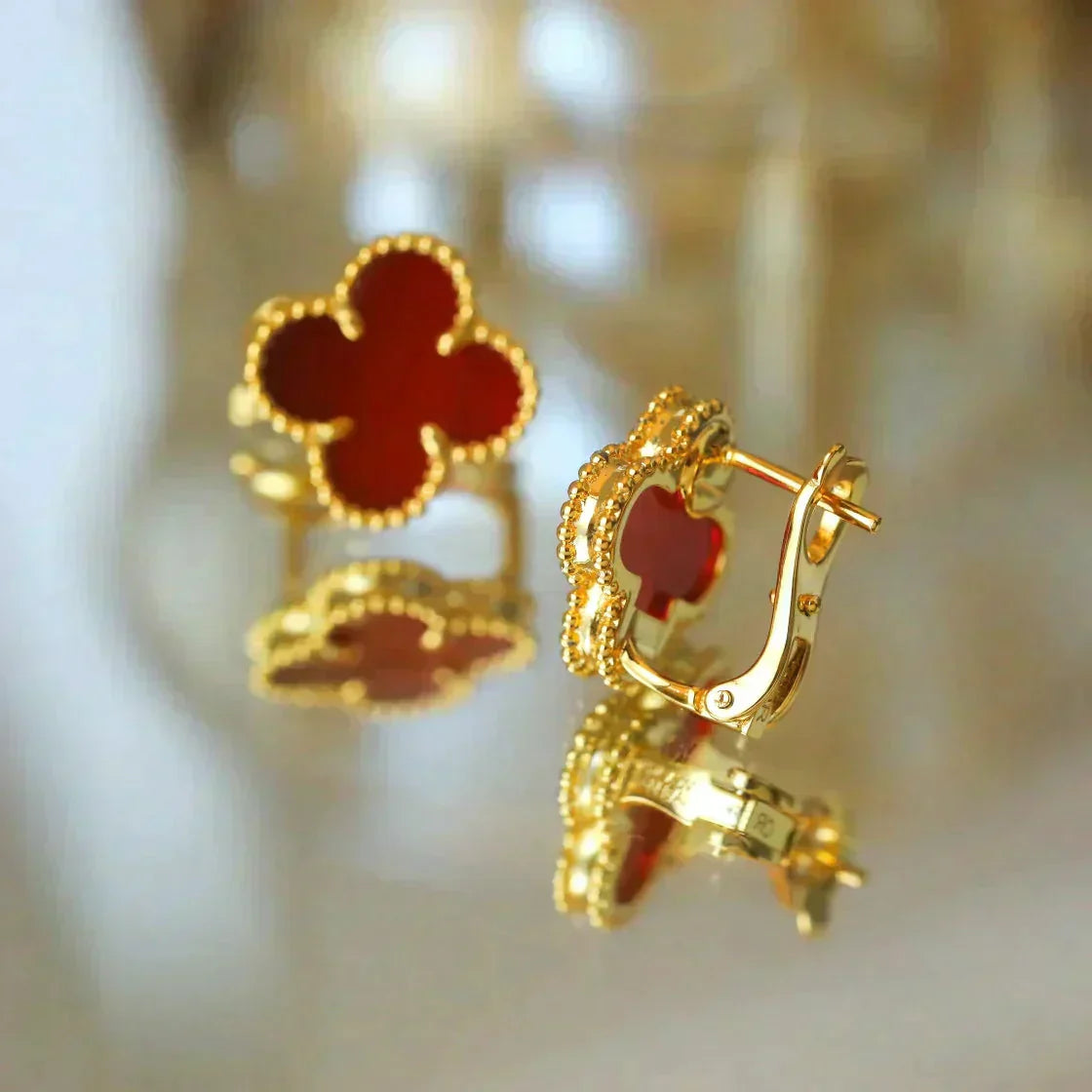 [AuraEcho Jewelry]CLOVER MEDIUM 1 MOTIFS CARNELIAN  EARRINGS