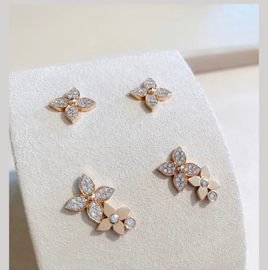 [AuraEcho Jewelry]STAR BLOSSOM STUD EARRINGS PINK GOLD DIAMONDS